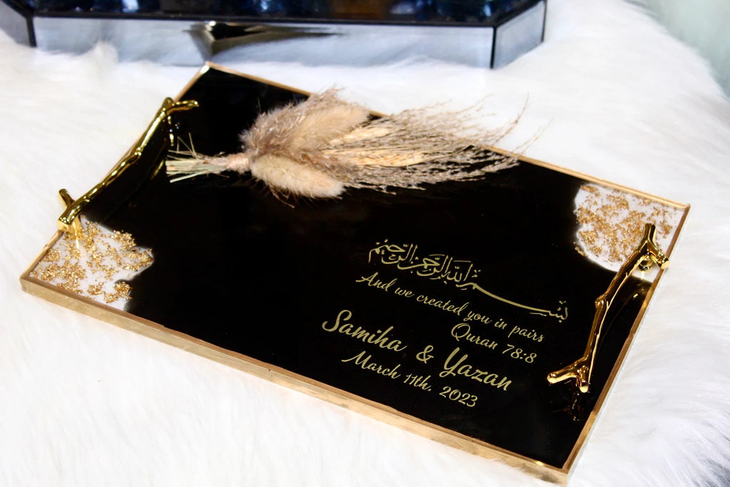 Handmade Personalized Wedding Resin Tray, Engagement Tray, Islamic Wedding Ring Tray, Wedding Gift, Nikkah Tray,