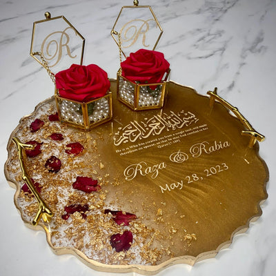 Personalized Round Resin Ring Plate | Nikkah Wedding Gift | Vanity Tray