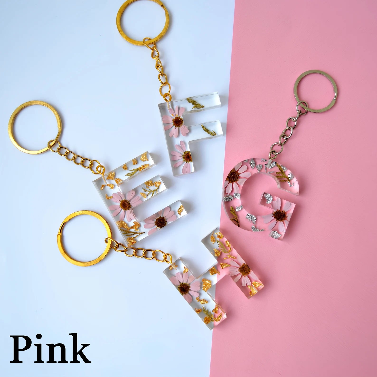 Personalised Daisy Floral Resin Letter Keychain Custom Resin Flower Initial Keyring, Customizable Key Chain, Bridesmaid Proposal Gifts