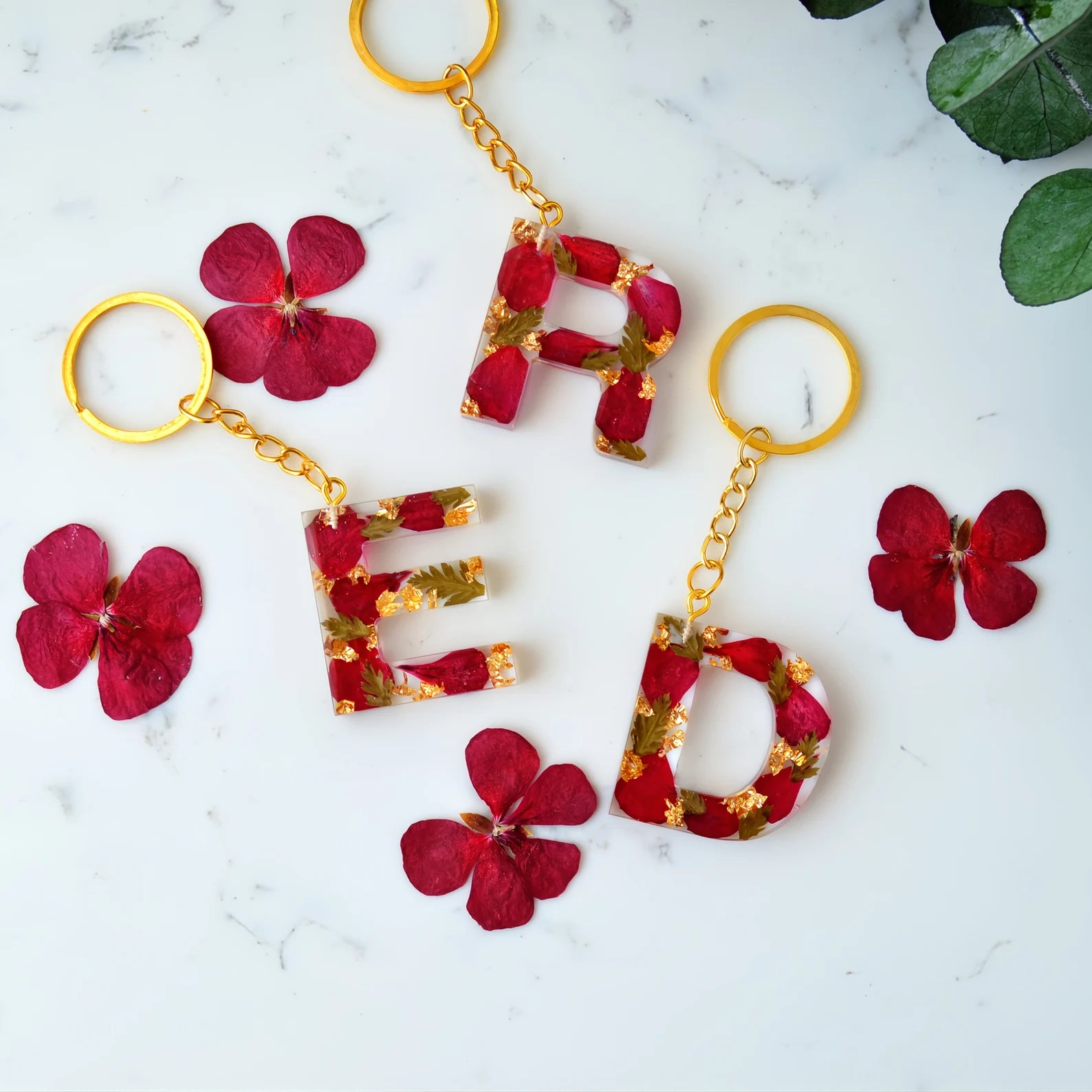 Personalised Flower Resin Keyring, Custom Letter Initial Epoxy Keychain, Flower Resin Accessory, With Name Key Fob, Gift For Her