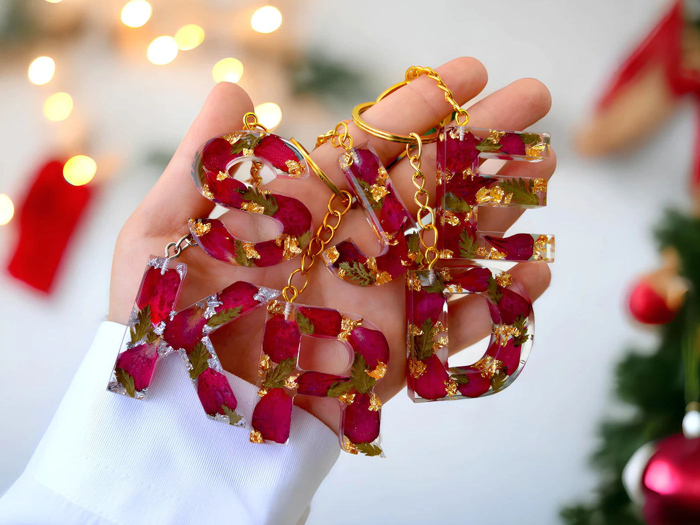 Personalized Flower Resin Keyring | Custom Initial | Epoxy Keychain | Name Key Fob | Gift for Her