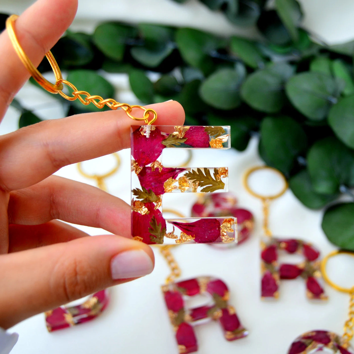 Personalized Flower Resin Keyring | Custom Initial | Epoxy Keychain | Name Key Fob | Gift for Her