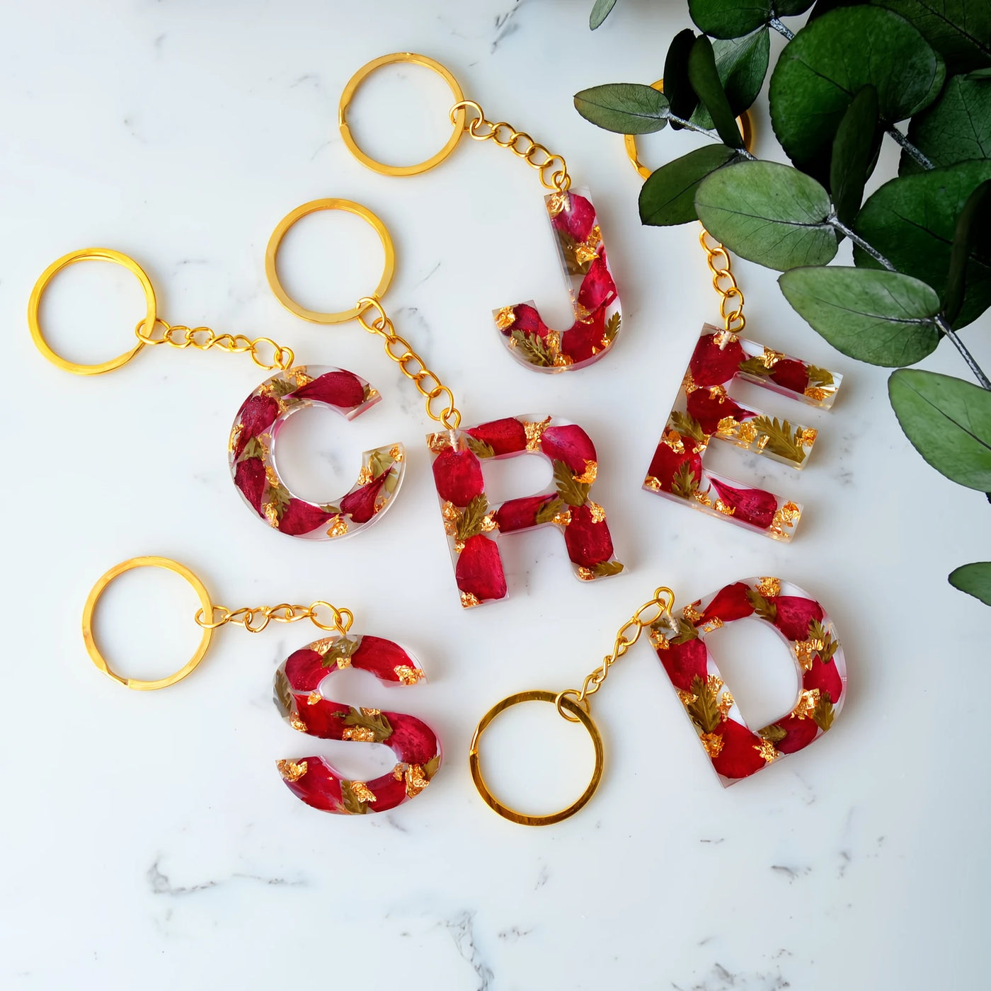 Personalized Flower Resin Keyring | Custom Initial | Epoxy Keychain | Name Key Fob | Gift for Her