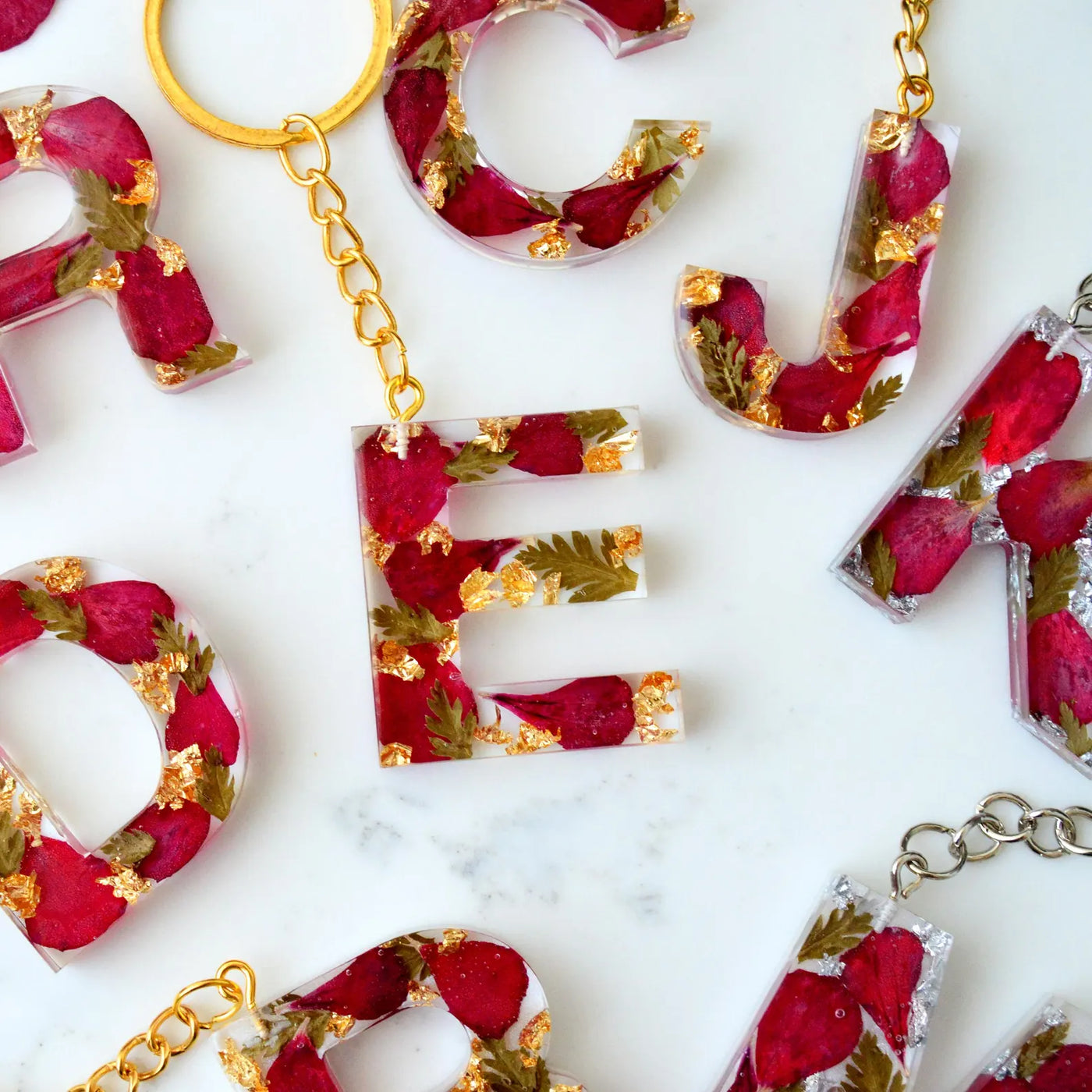 Personalized Flower Resin Keyring | Custom Initial | Epoxy Keychain | Name Key Fob | Gift for Her