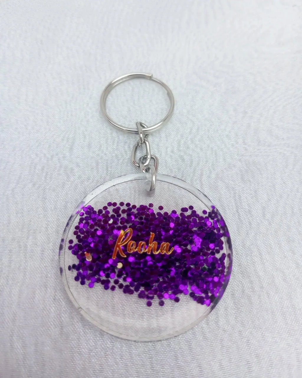 Resin Keychain with Chunky Glitter – Personalized Name Charm Size 1.5 inches