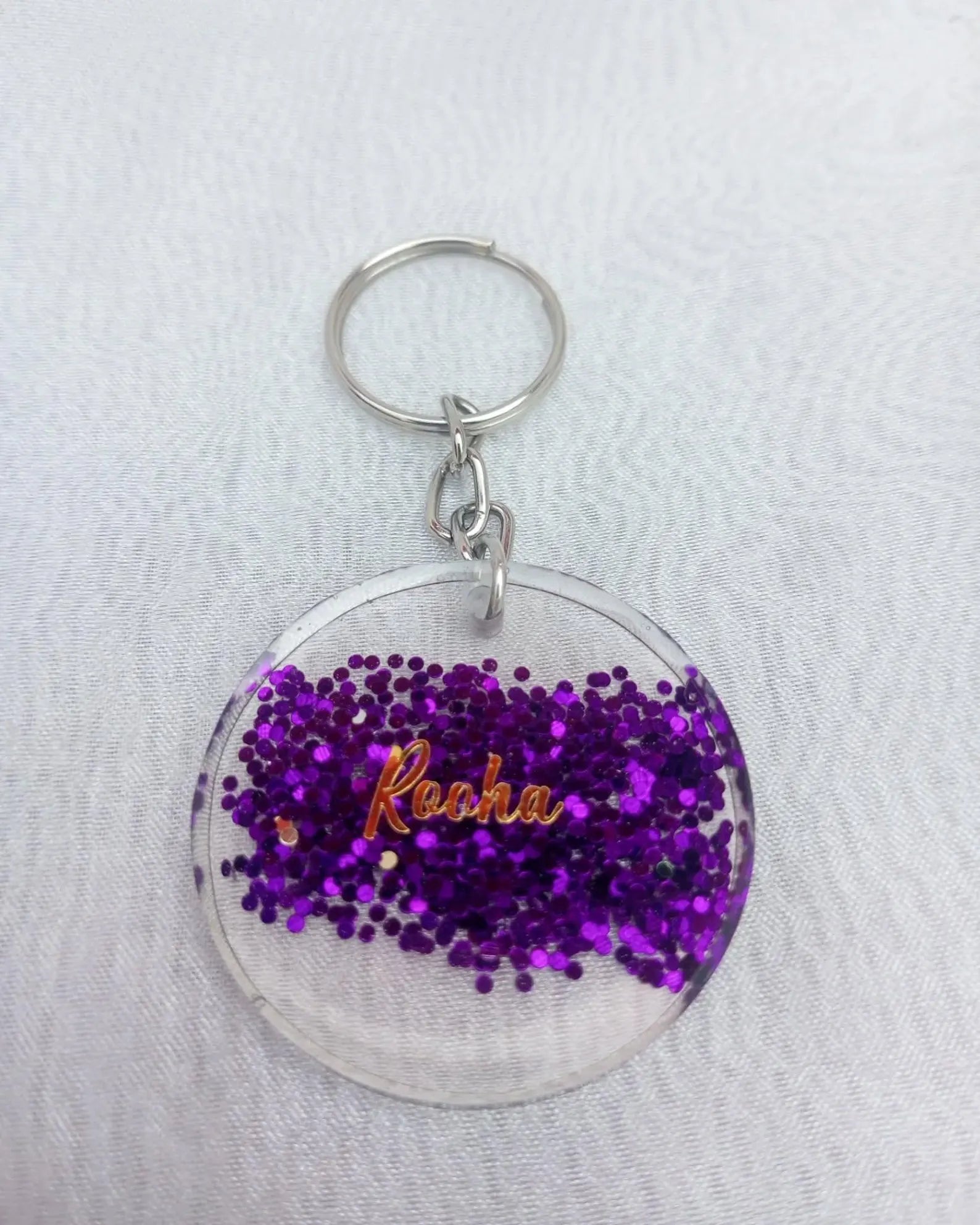 Resin Keychain with Chunky Glitter – Personalized Name Charm Size 1.5 inches