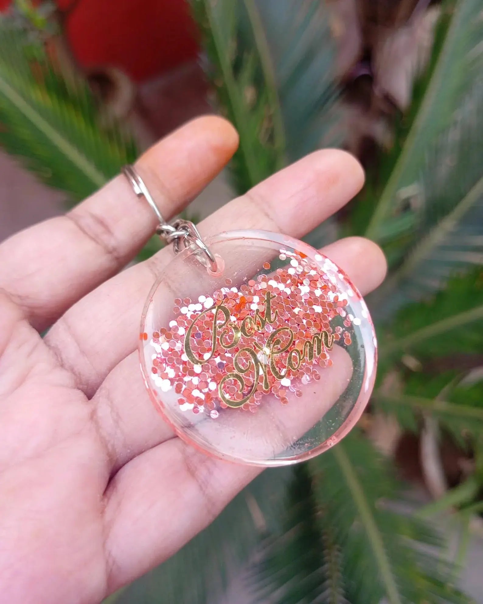 Resin Keychain with Chunky Glitter – Personalized Name Charm Size 1.5 inches
