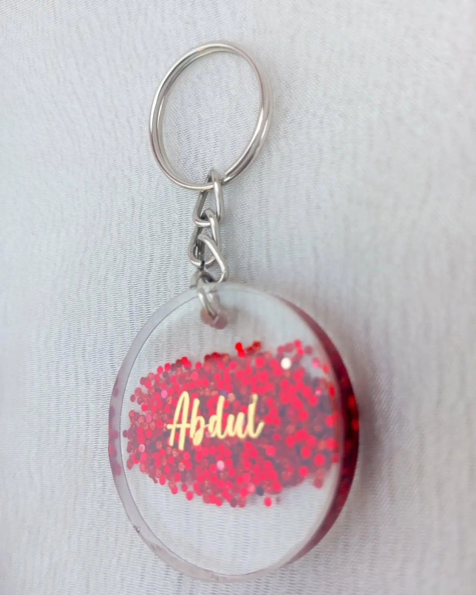 Resin Keychain with Chunky Glitter – Personalized Name Charm Size 1.5 inches