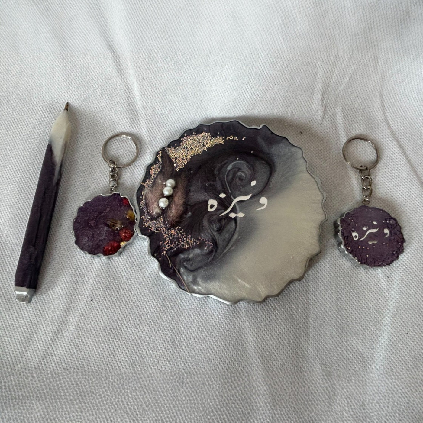 Custom Name Resin Gift Set – Coaster, Keychains & Pen,Resin Personalised Coaster & Keychain  ,