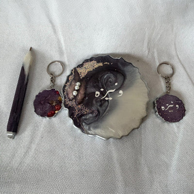 Custom Name Resin Gift Set – Coaster, Keychains & Pen,Resin Personalised Coaster & Keychain  ,