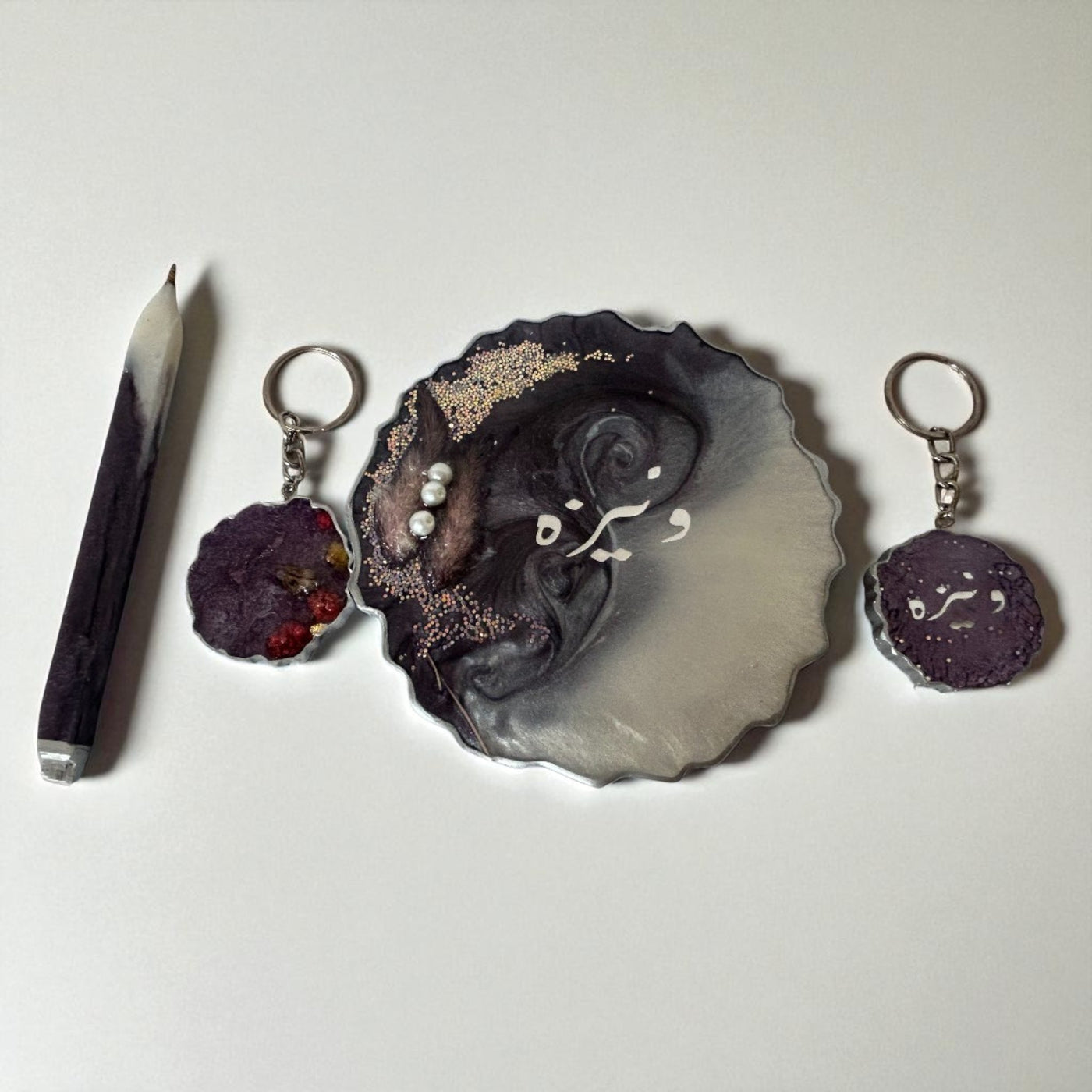 Custom Name Resin Gift Set – Coaster, Keychains & Pen,Resin Personalised Coaster & Keychain  ,