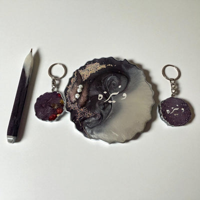 Custom Name Resin Gift Set – Coaster, Keychains & Pen,Resin Personalised Coaster & Keychain  ,