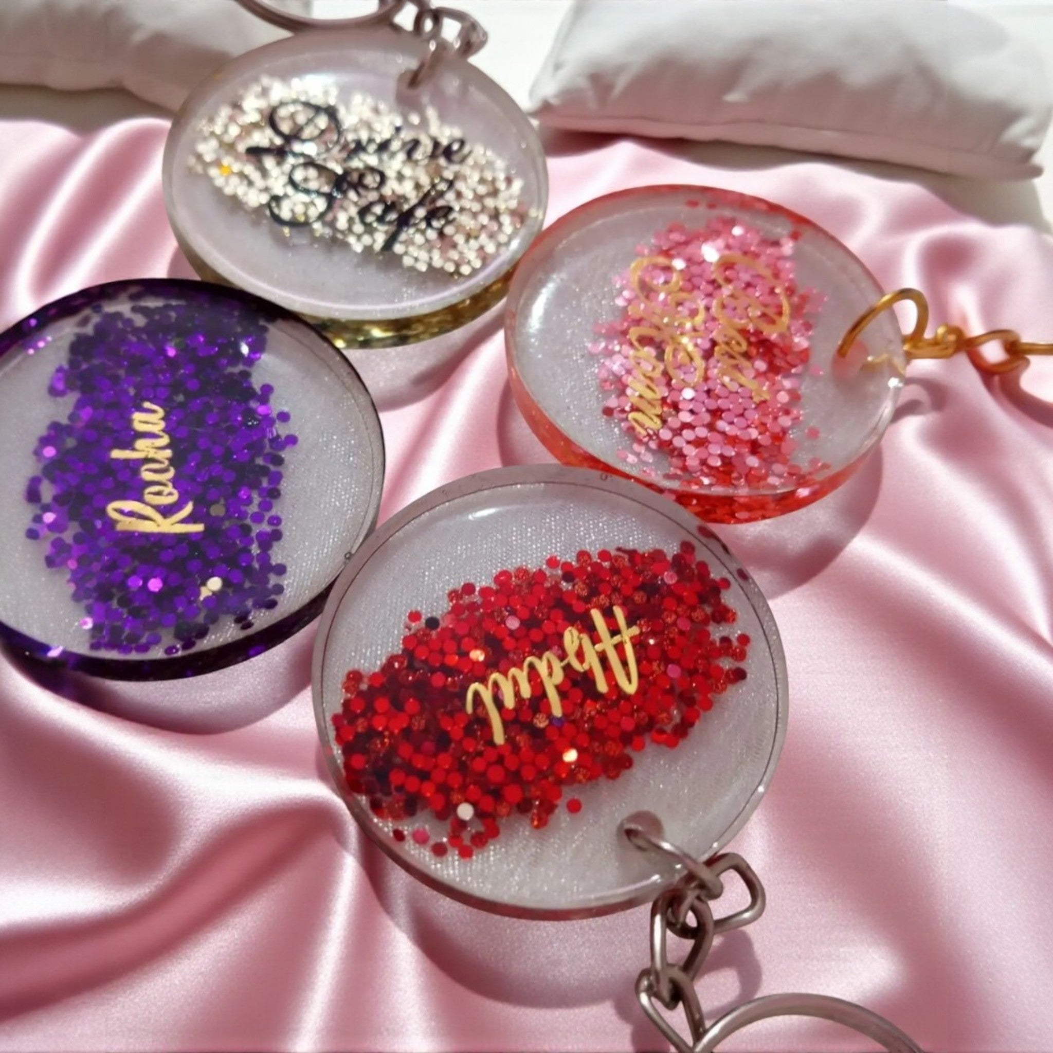 Resin Keychain with Chunky Glitter – Personalized Name Charm Size 1.5 inches