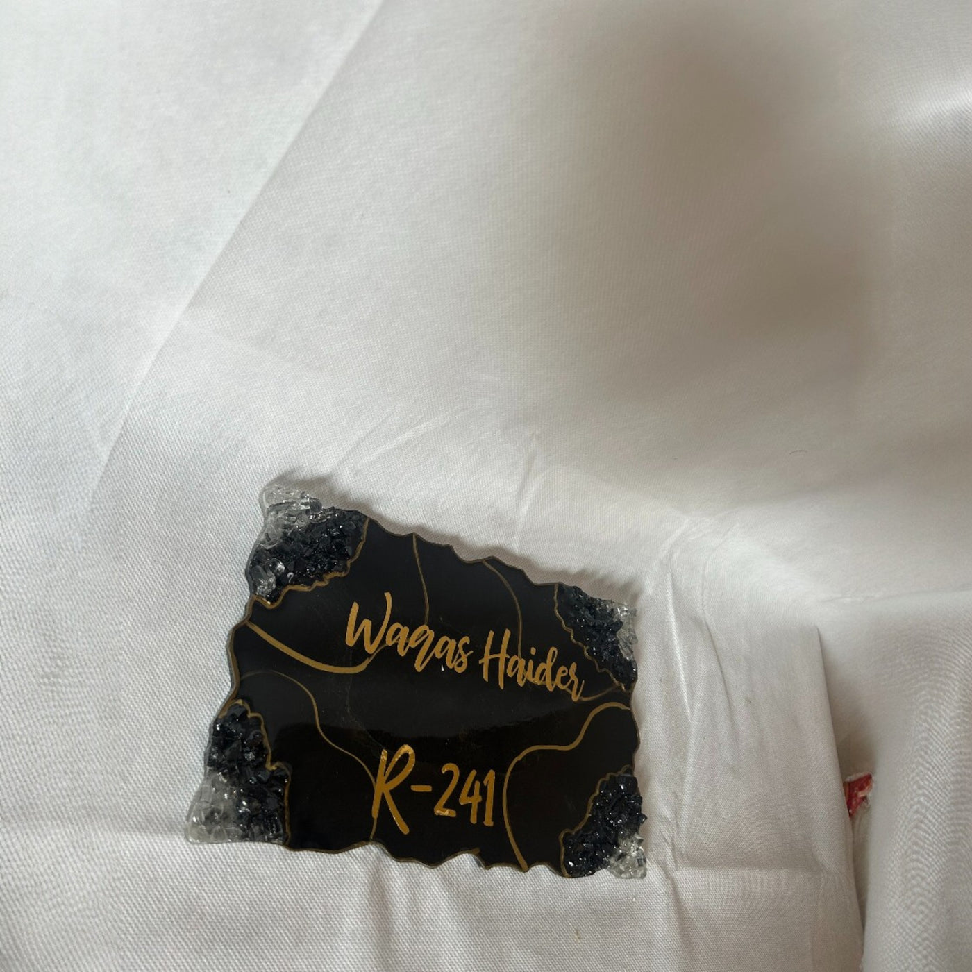 Custom Resin Home Name Plate – Black & Gold with Crystal Accents