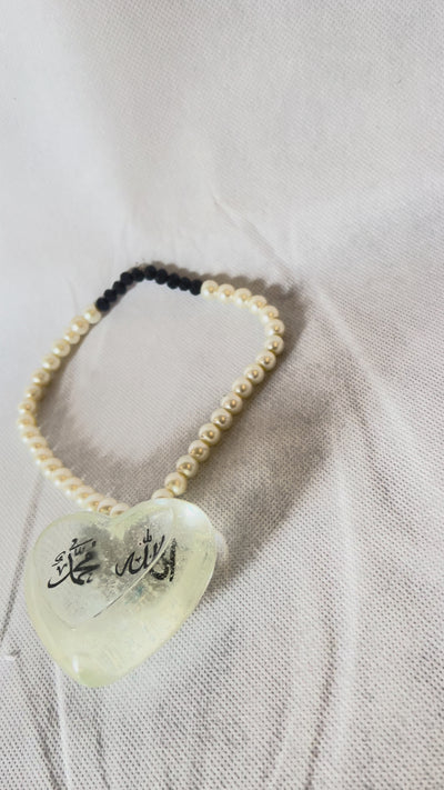 Transparent Resin 3D Heart Car Hanging – Allah & Muhammad Calligraphy, Resin Islamic Car Decoration, Muslim Car Accessories,