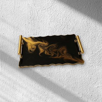 Handmade Black, Gold, and Cameleon red, decorative tray, epoxy serving tray, epoxy art, wedding gift, housewarming gift, vanity tray, gifts.